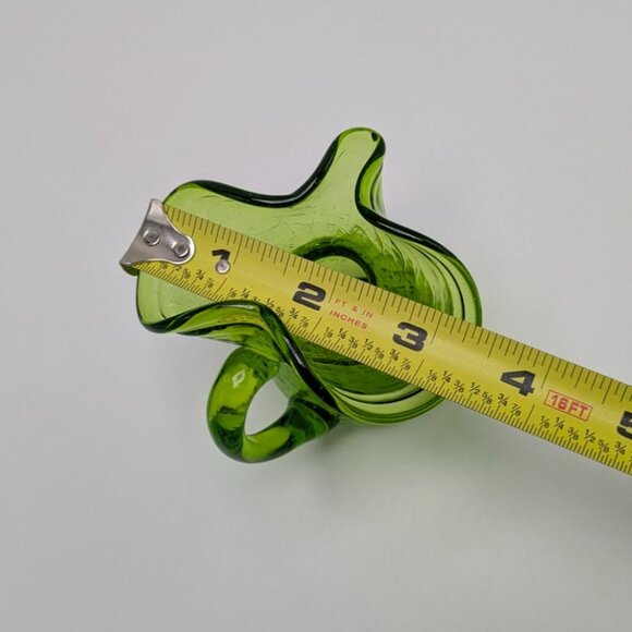 Handblown Crackle Green Glass Pitcher Creamer Vase Vintage Decor Piece - Picture 2 of 8